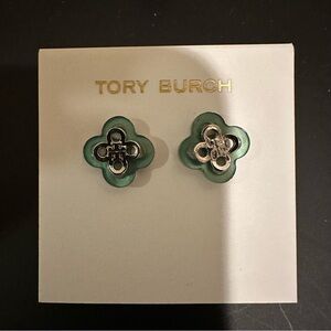 Tory Burch Kira Green Clover Stud Earrings